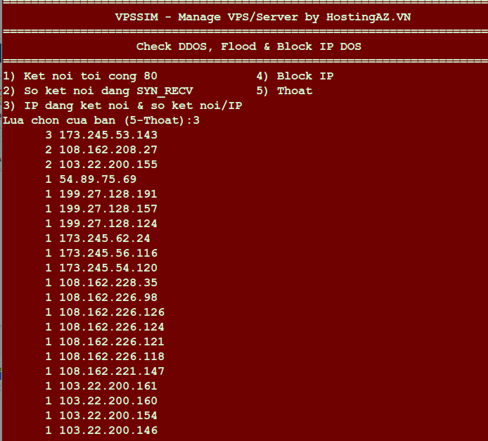  Số kết nối tới IP và số kết nối tới VPS/ 1 IP