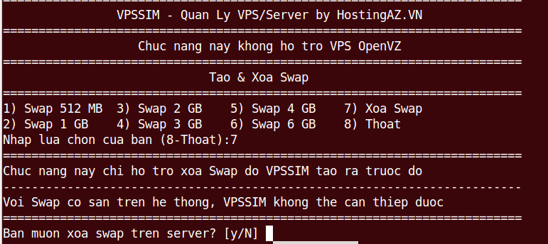 chuc nang quan ly swap VPSSIM xoa sswap