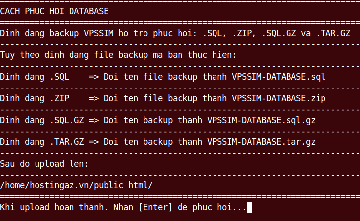 huong dan phuc hoi database bang VPSSIM