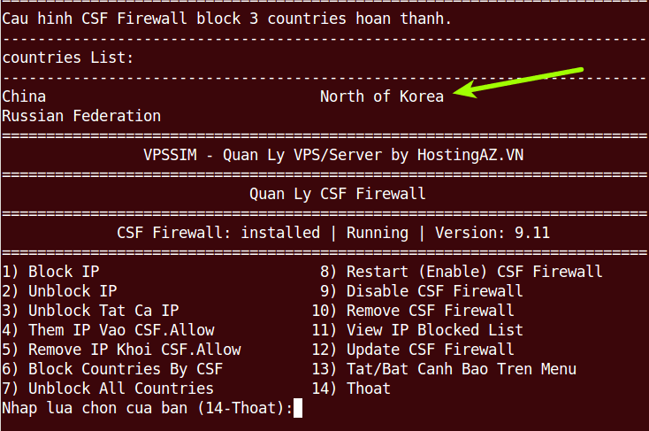 block mot quoc gia truy cap vao VPS bang chuc nang quan ly csf firewall vpssim