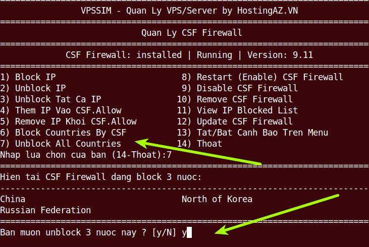 unblock mot quoc gia truy cap vao VPS bang chuc nang quan ly csf firewall vpssim