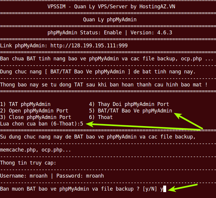 dat mat khau bao ve phpmyadmin vpssim