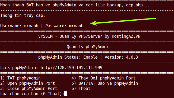 dat mat khau bao ve phpmyadmin vpssim