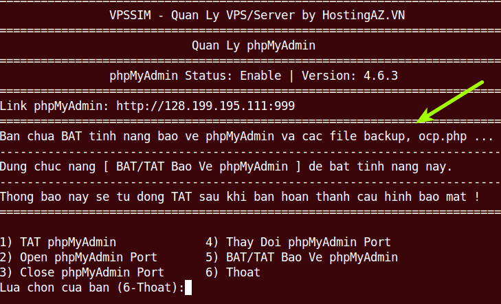 dat mat khau bao ve phpmyadmin vpssim