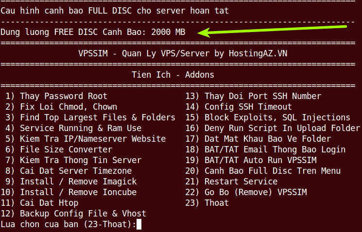 Hướng dẫn bật cảnh báo đầy ổ cứng VPS Server